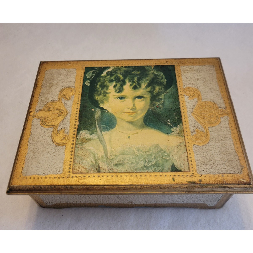 Vintage Kellerman Jewel Case Japan Trinket Music Box Victorian Lady Gold Tone‎